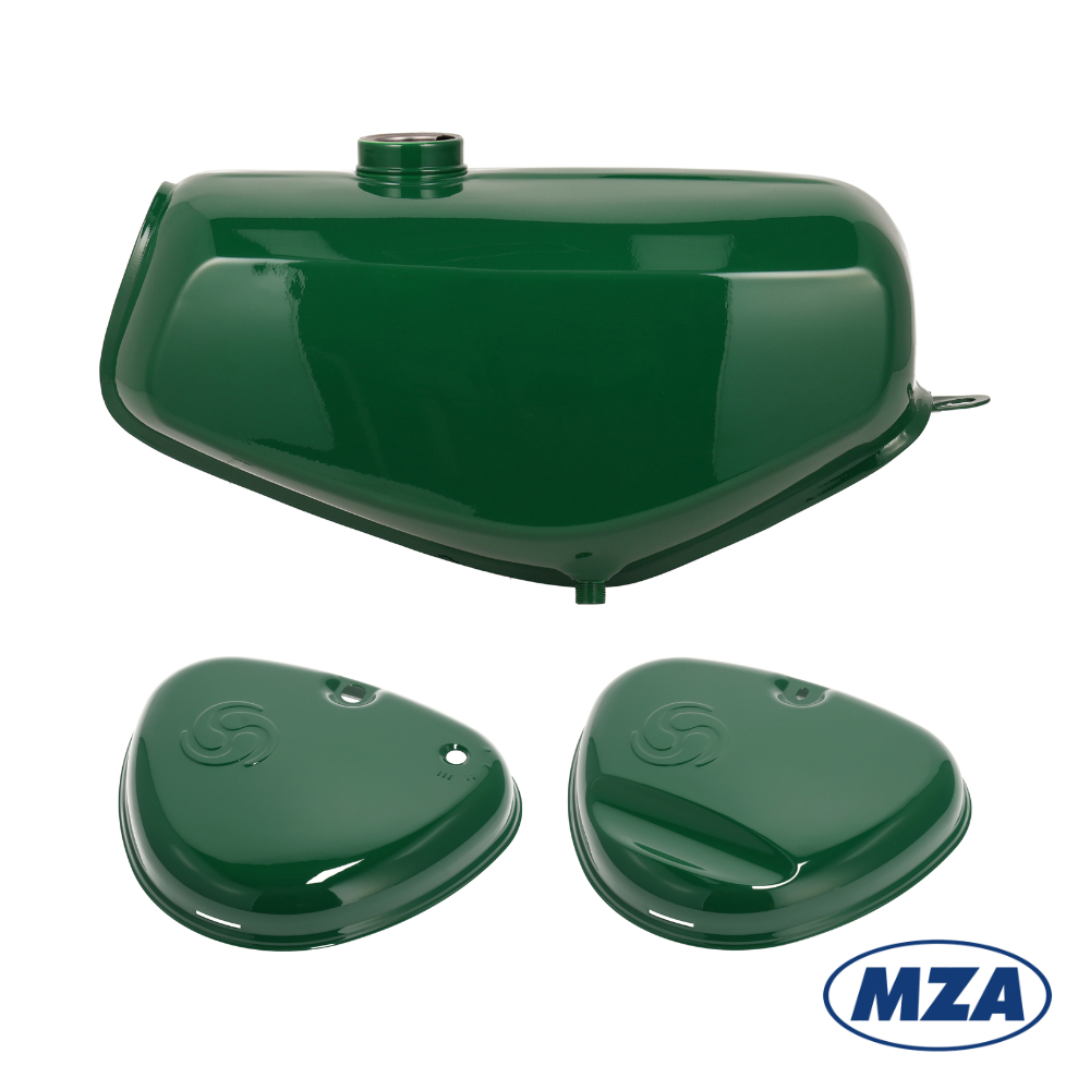 Fuel tank with lids (set), DARK GREEN (MZA) - Simson S51, S70 Enduro